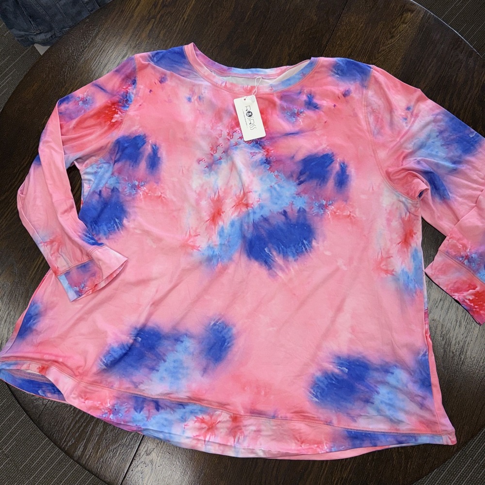 Rosriss Plus Size Collection 28w Pink And Blue Tie Dye Long Sleeve Top NWT